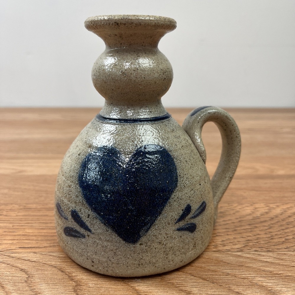 Vintage Rowe Pottery Works Oil Lamp Salt GLazed Heart, No Ball/Wick 1983‎